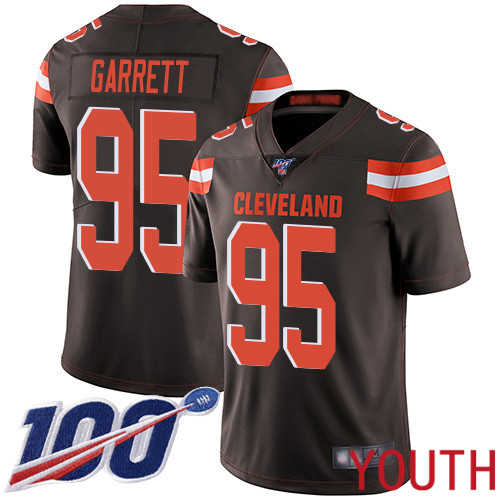 Cleveland Browns Myles Garrett Youth Brown Limited Jersey 95 NFL Football Home 100th Season Vapor Untouchable